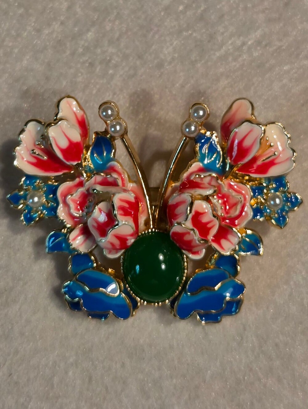 New Exquisite Chinese-style Enamel Butterfly and Peony Flower Brooch / Pin